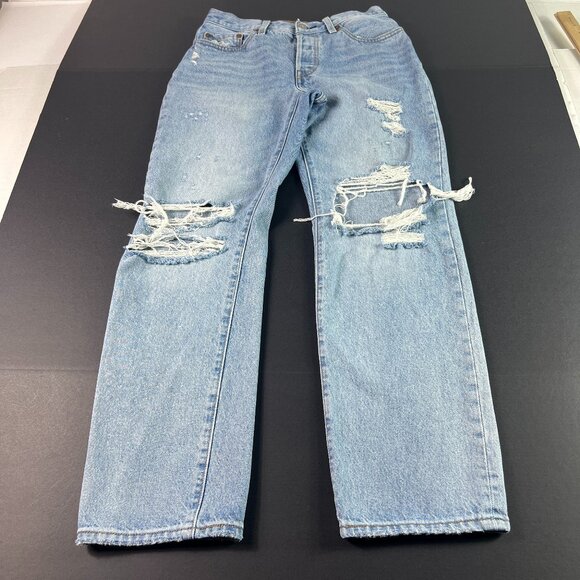 Levi's Jeans Womens 28x29* Big E 501 Loose Mid Rise Blue Distressed Denim Tag 26 - Picture 1 of 16
